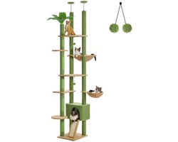 Kattenboom - Krabpaal - Kattenmeubel - Verstelbare Krabtoren - Klimpaal Kat - XXL Krabmeubel - Kattenhuis - Kattenklimtoren - Hangmat Kat - Kattencondo - Hoog Krabmeubel - Kattenkrabpaal - Plafondhoge Krabpaal