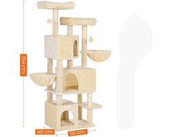 Kattenboom XXL 164 cm met 3 Kattenhuizen, Ligbedden & Speelballen – Grote Luxe Krabpaal voor Meerdere Katten – Stevige Sisalpalen & Houten Bodemplaat – Hoog, Stabiel & Duurzaam Kattenmeubel – Beige – Industrialhome