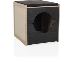 Kattenbox / kattenhol KITTY PAWBOX 2 59,8x50x55 cm met krabplank zwart/eiken hjh LIVING