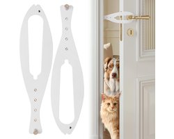 Kattendeurvergrendeling, 2 stuks kattendeurstoppers om honden uit de kattenbak en het voer te houden, deursteun voor katten met 5 verstelbare banden van 6,5-15 cm breed, geen meten nodig, eenvoudig te installeren, wit
