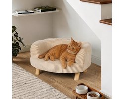 Kattenfauteuil teddy rib Stof – Luxe & Comfortabele Slaapplaats voor Katten en kleine honden 58 x 46 x 33 cm (lxbxh)