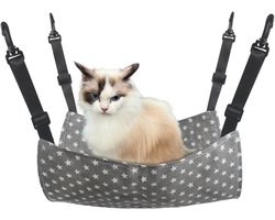 Kattenhangmat - Hangmat voor katten - hangend huisdierbed - hangmat voor huisdieren - met haken - voor Kittens, Puppy's en Kleine Huisdieren - Verstelbare Banden - Huisdierenschommel - kattenbed - voor kooien en tuinen - 53*35 cm - grijze sterren