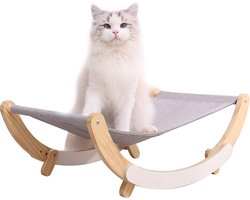 Kattenhangmat - huisdierbed, massief houten schommelstoel, 2-in-1 stoel en hangmatten, kattenmeubelcadeau voor uw kleine tot middelgrote kat en hond