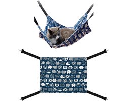 Kattenhangmat voor kooi, ademend canvas hangbed voor huisdieren, 46 x 37 cm, zachte koelmat met 4 metalen haken voor katten/konijnen/kleine honden. Gemakkelijk te wassen, ruimtebesparend