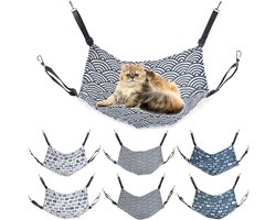 Kattenhangmat voor kooien - 6 stuks omkeerbaar hangbed van katoen en linnen, verstelbare riemen voor katten, fretten en kleine honden