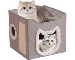 Kattenhuis Binnen - Opvouwbaar Meubel - Huisdier Ontspanning - Tweelaags Met Krabmat - 39x7x7 cm - Lichtgrijs