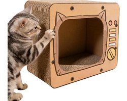 Kattenhuis van karton - Krabbenspeelgoed - Meubels beschermen - Retro tv design - 42x32x11 cm - Oranje