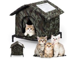 Kattenhuis voor Buiten - Geïsoleerd en Waterdicht - 42x42x42cm - Oxford Stof met Aluminium Voering - Deurflap en Steunframe - Voor Tuin, Balkon en Garage