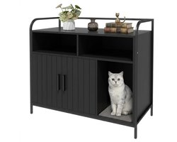 Kattenkast Kattenbak meubel met metalen frame en dubbele opbergrekken – modern verborgen kattenhok voor binnen in bijzettafel-stijl
