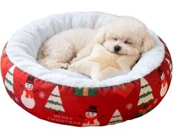 kattenmand- kattenbed- hondenbed- Kerst hondenbed - rond kerstdesign - troostend en gezellig - huisdierensofa - kittenkooi pluche mat - geschikt voor slaapzalen - appartementen - slaapkamers - woonkamers - balkons - verdikt en warm (rood - 45*45cm)