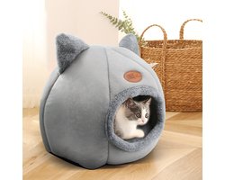 Kattenmand - Poezenmand - 33 x 33 x 35 cm - Kattenbed - Kattenbak - Katten iglo - Kattenhuis - Reismand - Slaapplaats - Huisdierenmand - Dierenmand - Grijs - Katten - Kat - Kitten - Poes - Poezen - Mand - Bed - Warm - Huis - Huisdier - Vervoersbox