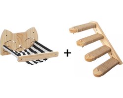 Kattenmeubel voor aan de muur - Set van 2 - Hangmat en trap - Krabpaal - Klimmuur - Kattenmand - Kitten - Inclusief bevestigingsmateriaal