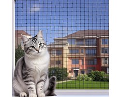 Kattennet voor balkon - Kattennet zonder boren - Bevestigingskoord - Spijkers - Kabelbinders - Balkonnet voor katten - Beveiligen balkon - Terrassen - Ramen - Deuren - Hekken - Geschikt voor huisdieren - Zwart