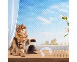 Kattennet voor Balkon Zonder Boren - 3 x 8 m Kattennet - Kattenbeschermingsnet met Bevestigingskoord en Accessoires - UV-Bestendig - Weerbestendig - voor Balkons - Trappen - Ramen - Terrassen - Wit