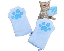 Kattenreinigingshandschoenen (2-pack) Absorberende, zachte en duurzame koraalfluwelen snel drogende handdoeken, zeer absorberend, geschikt voor katten en honden (blauw)