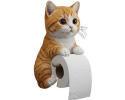 Kattentoiletrolhouder - Papieren handdoekhouder - 3D decoratieve kattentoiletrolhouder - Leuk woonaccessoire voor badkamer en keuken - Uniek cadeau voor kattenliefhebbers,(oranje)