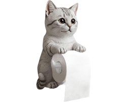 Kattentoiletrolhouder - Papieren handdoekhouder - 3D decoratieve kattentoiletrolhouder - Leuk woonaccessoire voor badkamer en keuken - Uniek cadeau voor kattenliefhebbers,(wit en grijs)