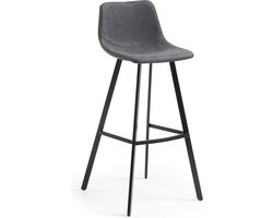 Kave Home - Alve kruk in donkergrijs kunstleer en staal met zwarte afwerking hoogte 80 cm