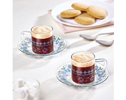 Kayacam glazen espresso (Turkse) koffieset espresso glazen met schotels - set van 2