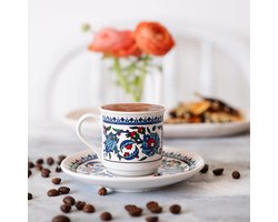 KayaHome porselein Turkse koffieset - espresso mokken met schotels - 6 kopjes & 6 schoteltjes