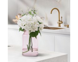 KAYLETIN Grote glazen vaas, roze glazen vaas voor bloemen, grote bloemenvazen ​​voor boeketten, hoge vazen ​​met brede opening voor thuis, bruiloft, woonkamer, kantoorinrichting, bruiloft, salontafel, 23 cm