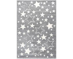 Kayoom - Vloerkleed Stars - 80 x 150 cm - 16 mm dik - Grijs/Wit - Tapijt voor in kinderkamer