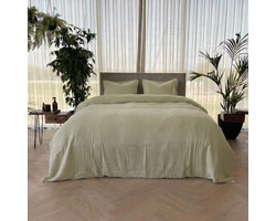 Kayori Caro Dekbedovertrek Mousseline - 140x200-220 + 1 sloop - 100% biologisch katoen - Eenpersoons - Olijfgroen
