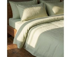 Kayori Caro Dekbedovertrek Mousseline - 240x200-220 cm +2 slopen - 100% biologisch katoen - Lits-jumeaux - Olijfgroen