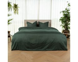 Kayori Elin Dekbedovertrek Katoensatijn - 140x200-220 cm +1 sloop - Eenpersoons - Donkergroen