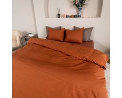 Kayori Kai Dekbedovertrek Katoen - 200x200-220 + 2 slopen - Tweepersoons - Biologisch Katoen - Bruin
