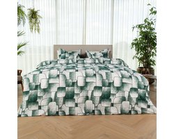 Kayori Mariko Dekbedovertrek Katoen - 240x200-220 +2 slopen - Zacht & Ademend - Lits-jumeaux - Donkergroen