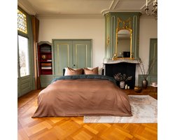 Kayori Myoko Dekbedovertrek Katoensatijn Terra - 200x200-220 + 2 slopen - Tweepersoons - Zacht, Ademend & Vochtregulerend - Bruin