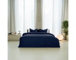 Kayori Saya Dekbedovertrek Katoensatijn - 260x200-220 +2 slopencm - Lits-jumeaux - Biologisch Katoen - Navy