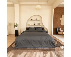 Kayori Taga Dekbedovertrek Katoensatijn - 240x200-220 + 2 slopen - Lits-jumeaux - Hotelkwaliteit - Antracite