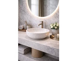 KAYvit Lunara Pearl marmerlook opbouw waskom | licht Taupe 420x420x140