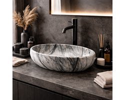 KAYvit Noctis Marble marmerlook opbouw waskom ovaal | natuur 595X420X160 | LX-8452MA-18