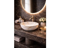 KAYvit Serena Gold vein marmerlook opbouw waskom | Taupe donkere ader 420x420x140