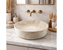 KAYvit Siena Marble Bowl marmerlook opbouw waskom | Taupe lichte ader 420X420X140