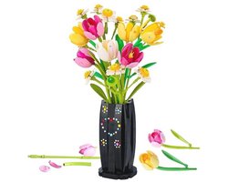 KBIBCK Tulpen bouwstenen, bloemenset, 1250 stuks, tulpen, bloemen, bouwspeelgoedset met vaas, kunstbloemen, bouwpakket voor volwassenen, doe-het-zelf botanische collectie, huisdecoratie voor vrouwen,