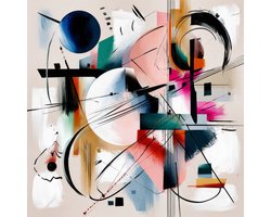 K&C Art (Aluminium schilderij) 100x100cm | Abstracte vormen en lijnen - beige - blauw - roze - groen - bruin - wit - zwart - rood | Woonkamer - slaapkamer - hal - kantoor | Foto schilderij print op dibond - wanddecoratie - muurdecoratie - wall art