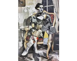 K&C Art (Aluminium schilderij) 40x60cm | Vrouw op stoel in papier collage stijl - Picasso stijl - abstract - modern - kunst | Woonkamer - slaapkamer - hal - kantoor | Foto schilderij print op dibond - wanddecoratie - muurdecoratie - wall art