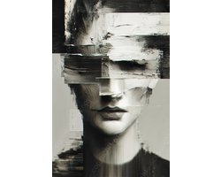 K&C Art (Aluminium schilderij) 60x90cm | Abstract portret vrouw - gezicht - grijs - zwart - wit - beige - modern - kunst | Woonkamer - slaapkamer - hal - kantoor | Foto schilderij print op dibond - wanddecoratie - muurdecoratie - wall art