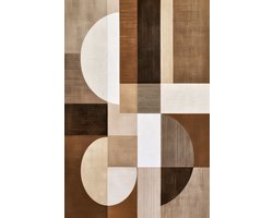 K&C Art (Aluminium schilderij) 60x90cm | Abstracte geometrische vormen - Bruin - Beige - Wit - Modern - Kunst | Woonkamer - Slaapkamer - Hal - Kantoor | Foto schilderij print op dibond - Wanddecoratie - Muurdecoratie - Wall art