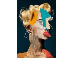 K&C Art (Aluminium schilderij) 80x120cm | Abstract portret vrouw - mens - gezicht - bruin - beige - rood - blauw - oranje - kunst | Woonkamer - slaapkamer - hal - kantoor | Foto schilderij print op dibond - wanddecoratie - muurdecoratie - wall art