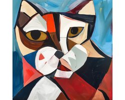 K&C Art (Aluminium schilderij) 80x80cm | Kat in Picasso stijl - poes - dier - abstract - portret - kleurrijk - modern - kunst | Woonkamer - slaapkamer - hal - kantoor | Foto schilderij print op dibond - wanddecoratie - muurdecoratie - wall art