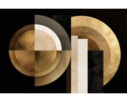 K&C Art (Aluminium schilderij) 90x60cm | Abstract geometrische vormen - zwart - goud - beige - bruin - wit - modern - kunst | Woonkamer - slaapkamer - hal - kantoor | Foto schilderij print op dibond - wanddecoratie - muurdecoratie - wall art