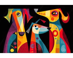 K&C Art (Aluminium schilderij) 90x60cm | Abstract kleurrijke honden - dier - felle kleuren - geel - rood - blauw - paars - modern | Woonkamer - slaapkamer - hal - kantoor | Foto schilderij print op dibond - wanddecoratie - muurdecoratie - wall art
