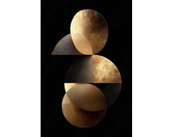 K&C Art (Glasschilderij) 40x60cm | Abstract geometrische vormen - cirkel - zwart - goud - modern - kunst | Woonkamer - slaapkamer - hal - kantoor | Foto schilderij print op acrylglas - wanddecoratie - muurdecoratie - wall art