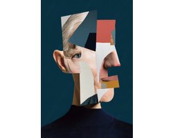 K&C Art (Glasschilderij) 40x60cm | Abstract portret man - gezicht - mens - blauw - grijs - rood - bruin - modern - kunst | Woonkamer - slaapkamer - hal - kantoor | Foto schilderij print op acrylglas - wanddecoratie - muurdecoratie - wall art
