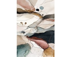 K&C Art (Glasschilderij) 40x60cm | Abstracte vormen en lijnen - groen - beige - rood - bruin - wit - zwart - modern - kunst | Woonkamer - slaapkamer - hal - kantoor | Foto schilderij print op acrylglas - wanddecoratie - muurdecoratie - wall art